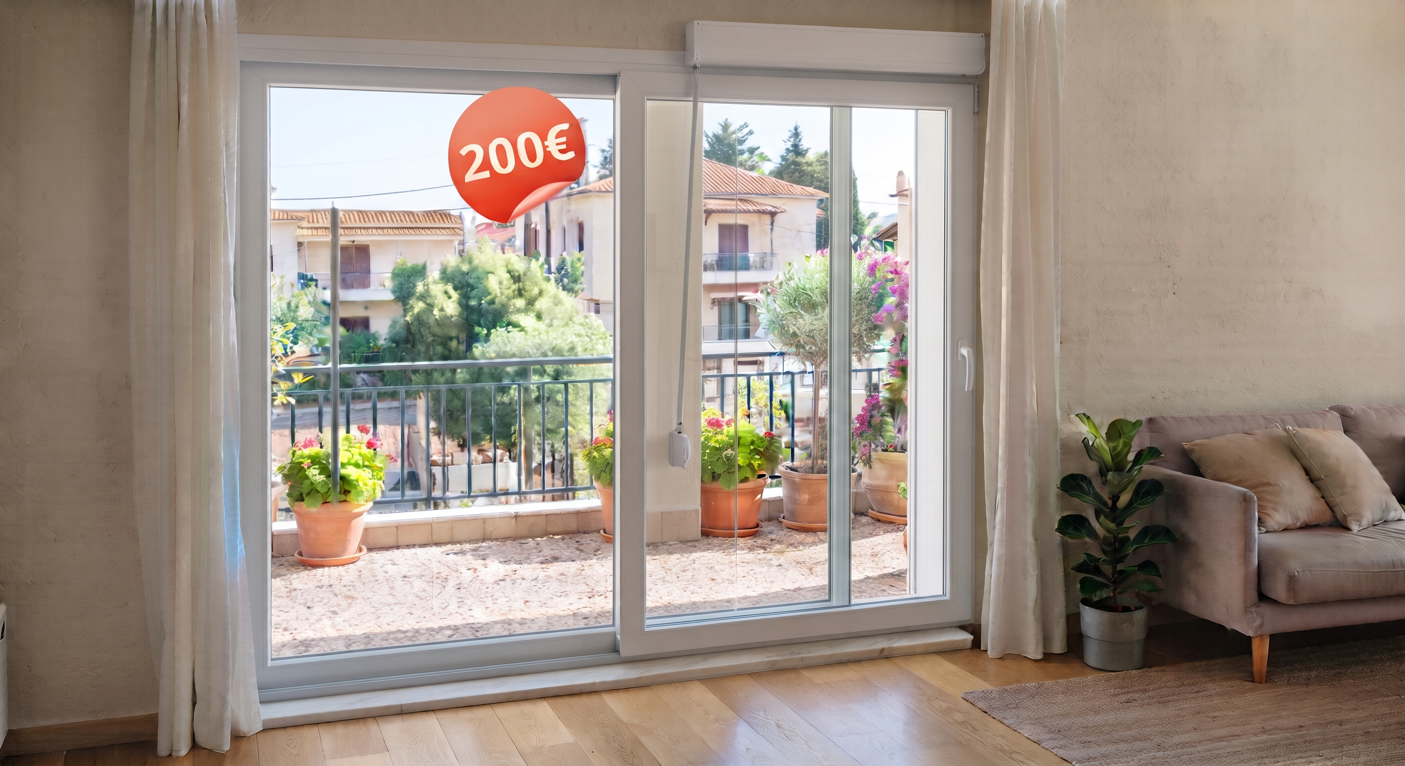 White Sliding Balcony Door with Roller Shutter